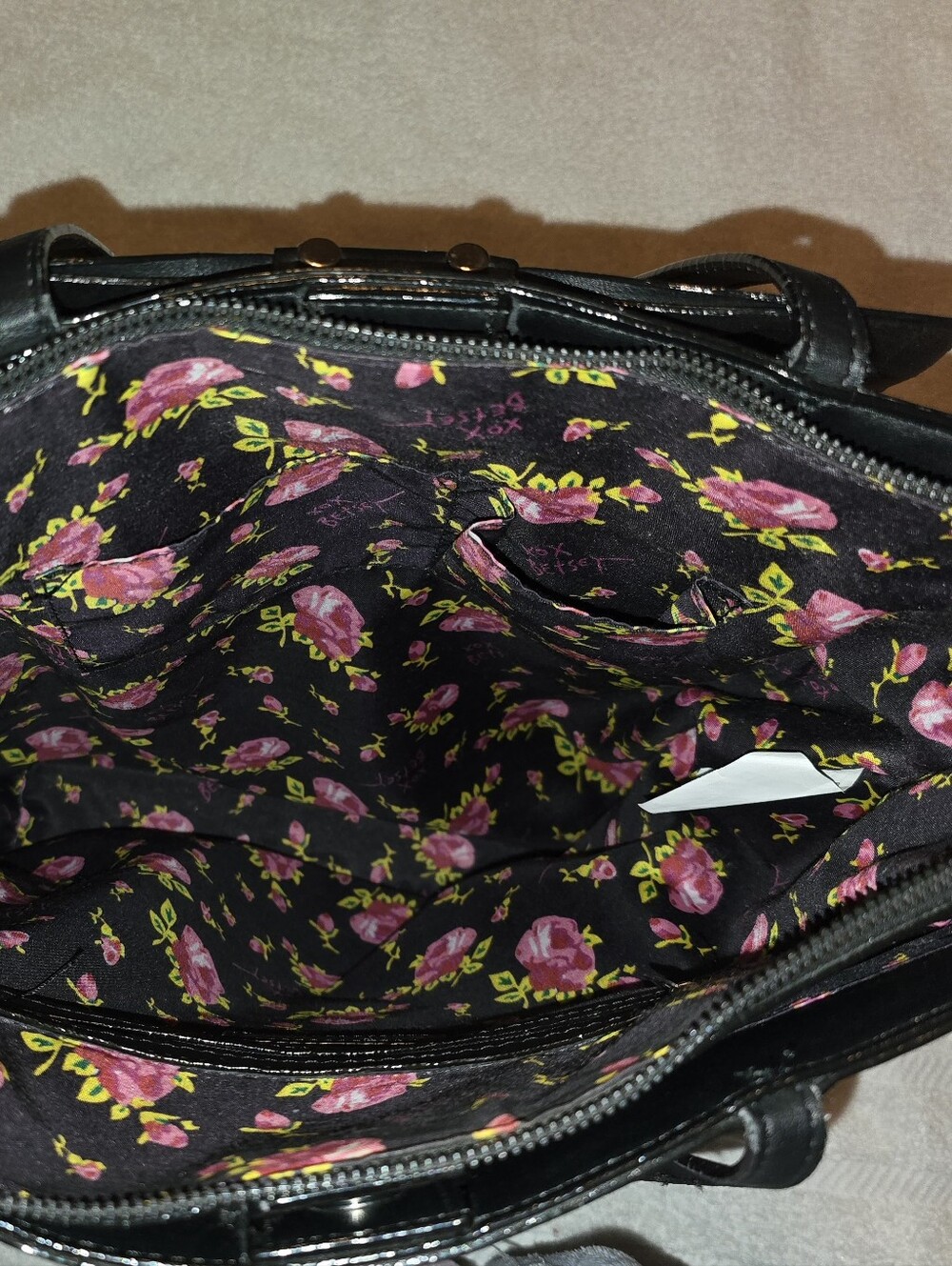 Betsey Johnson Hot Pink Black Snakeskin Large Tote Bag Purse Handbag - Good Cond - Picture 13 of 16